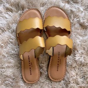 NWOT Women’s size 7 Rock & Candy mustard two strap sandal